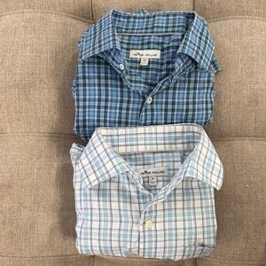 Peter Millar Men's Casual Blue and White Check Shirts